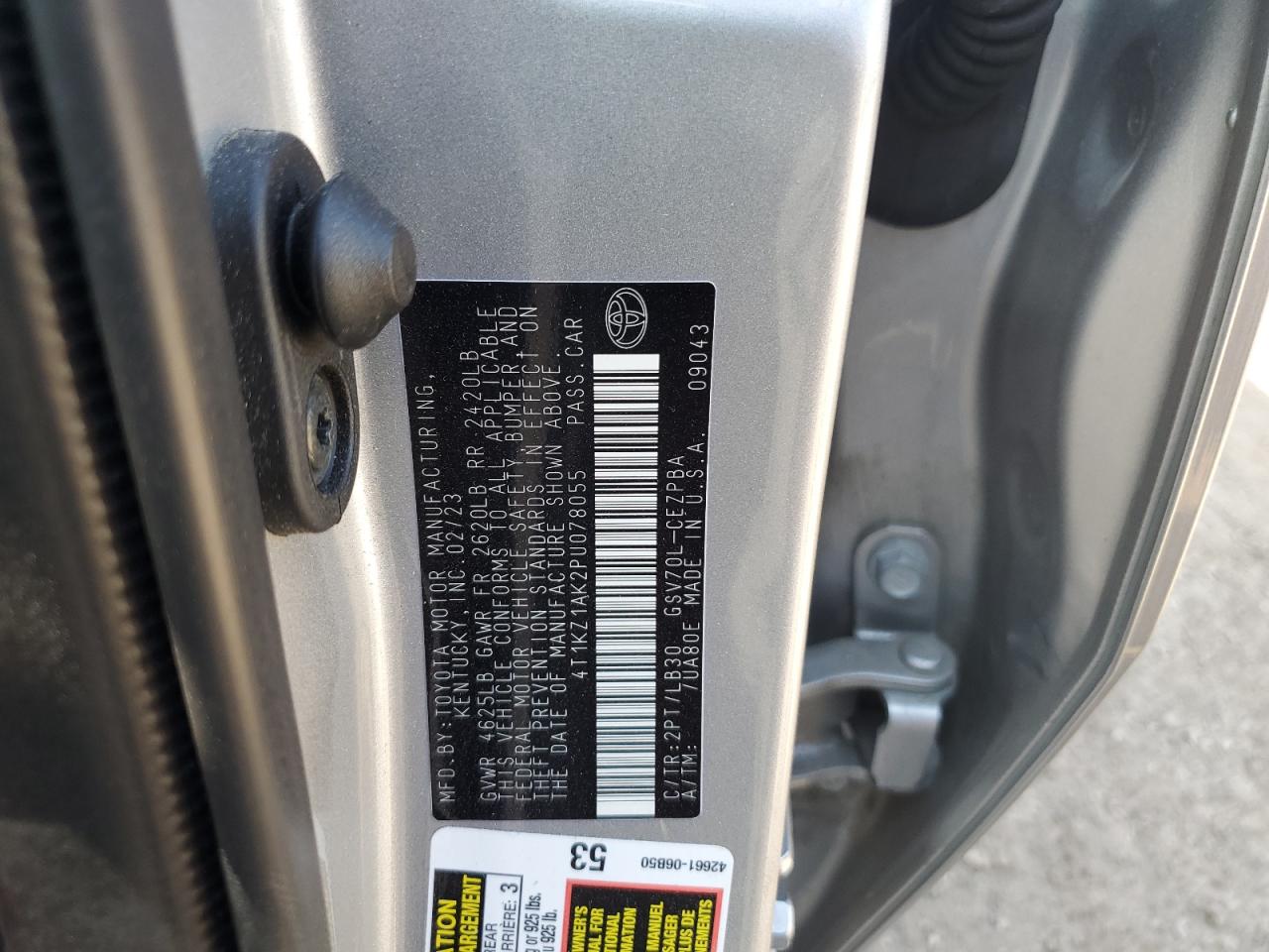 2023 TOYOTA CAMRY TRD VIN:4T1KZ1AK2PU078055