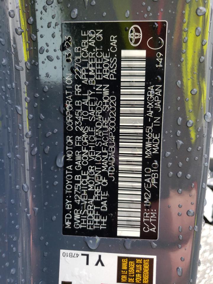 2023 TOYOTA PRIUS LE VIN:JTDADABU4P3002020