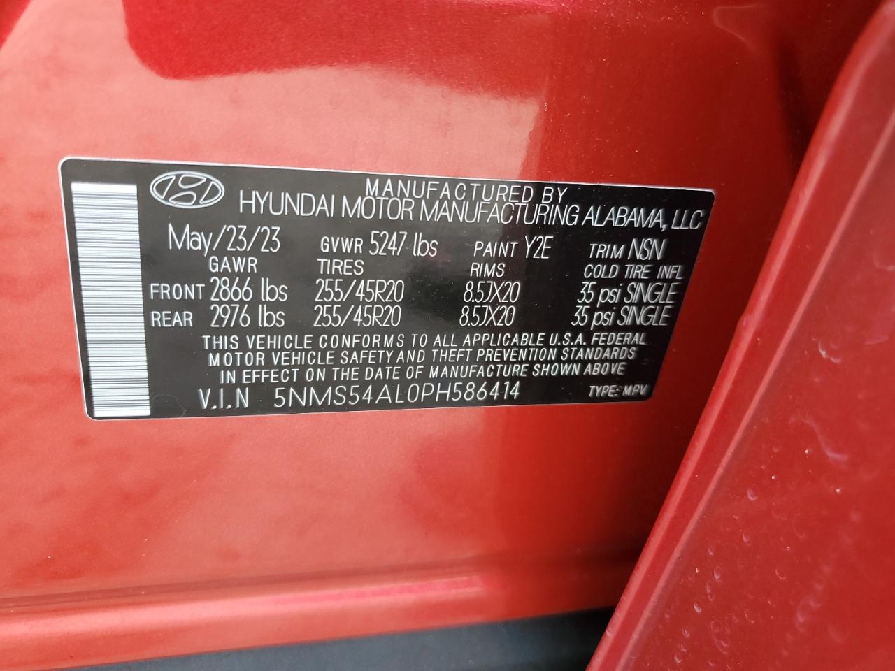 2023 HYUNDAI SANTA FE CALLIGRAPHY VIN:5NMS54AL0PH586414