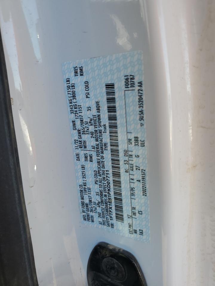 2023 FORD F150 SUPER CAB VIN:1FTFX1E51PKD07711