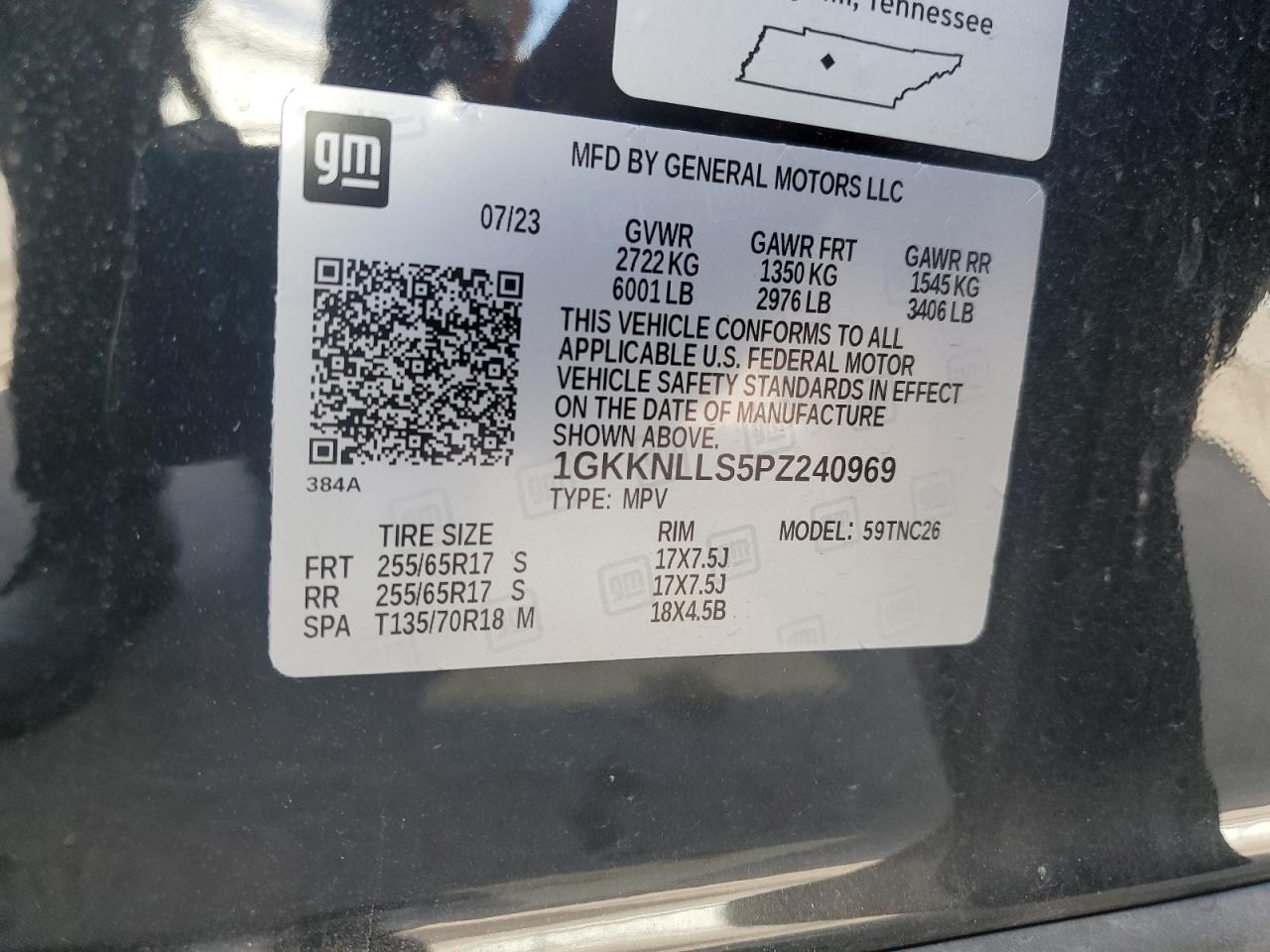 2023 GMC ACADIA AT4 VIN:1GKKNLLS5PZ240969