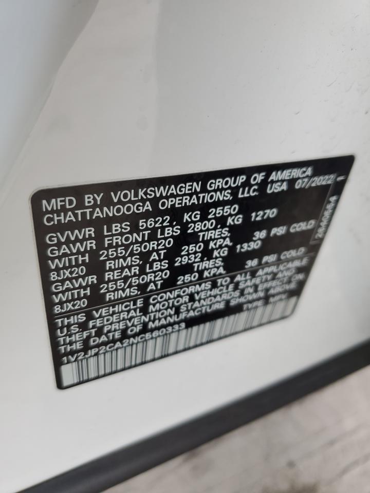 2022 VOLKSWAGEN ATLAS SE VIN:1V2JP2CA2NC560333