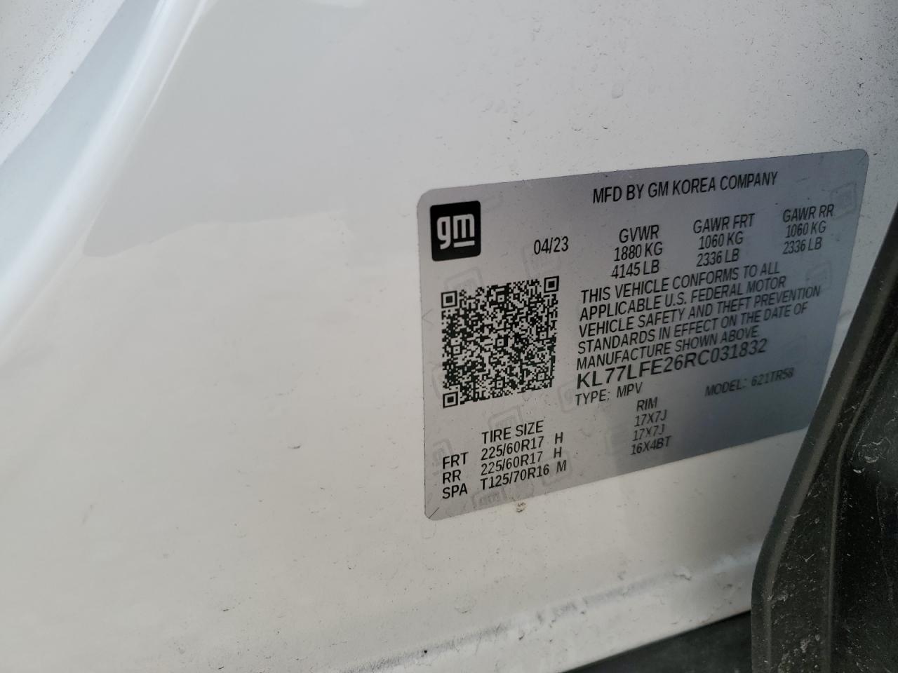 2024 CHEVROLET TRAX LS VIN:KL77LFE26RC031832