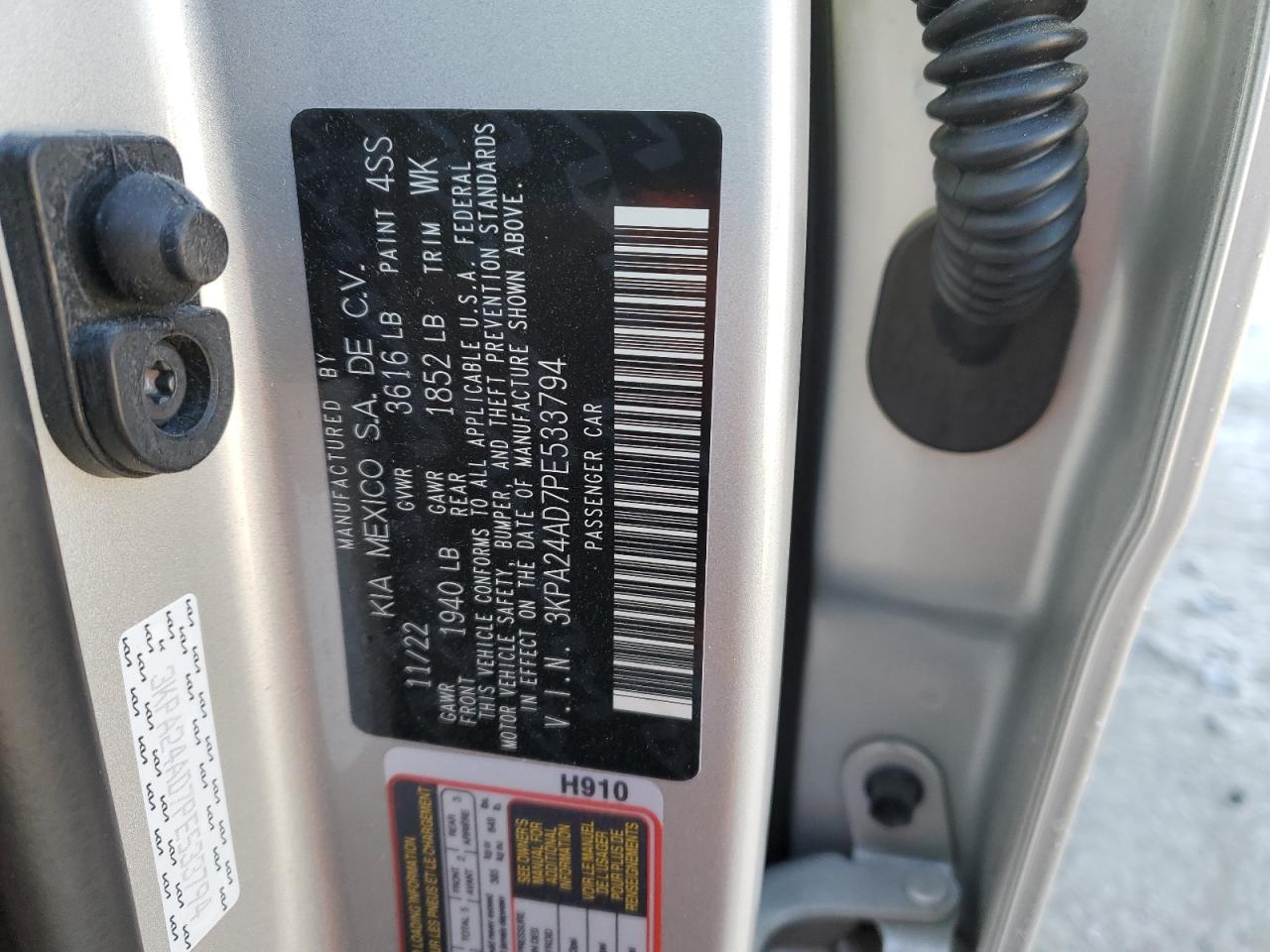 2023 KIA RIO LX VIN:3KPA24AD7PE533794