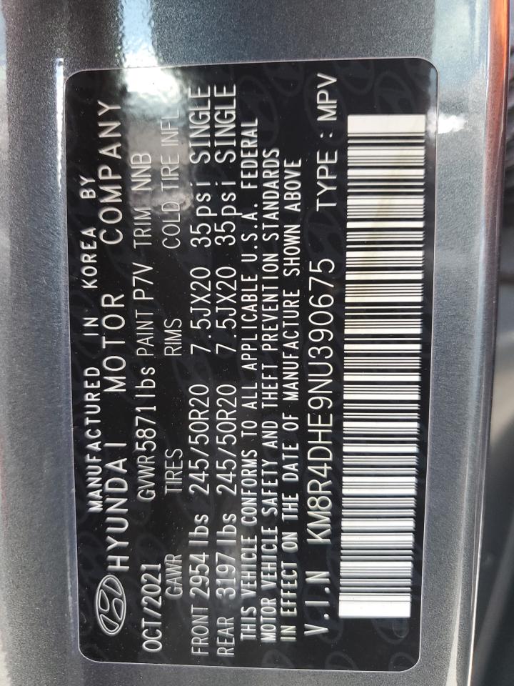 2022 HYUNDAI PALISADE SEL VIN:KM8R4DHE9NU390675