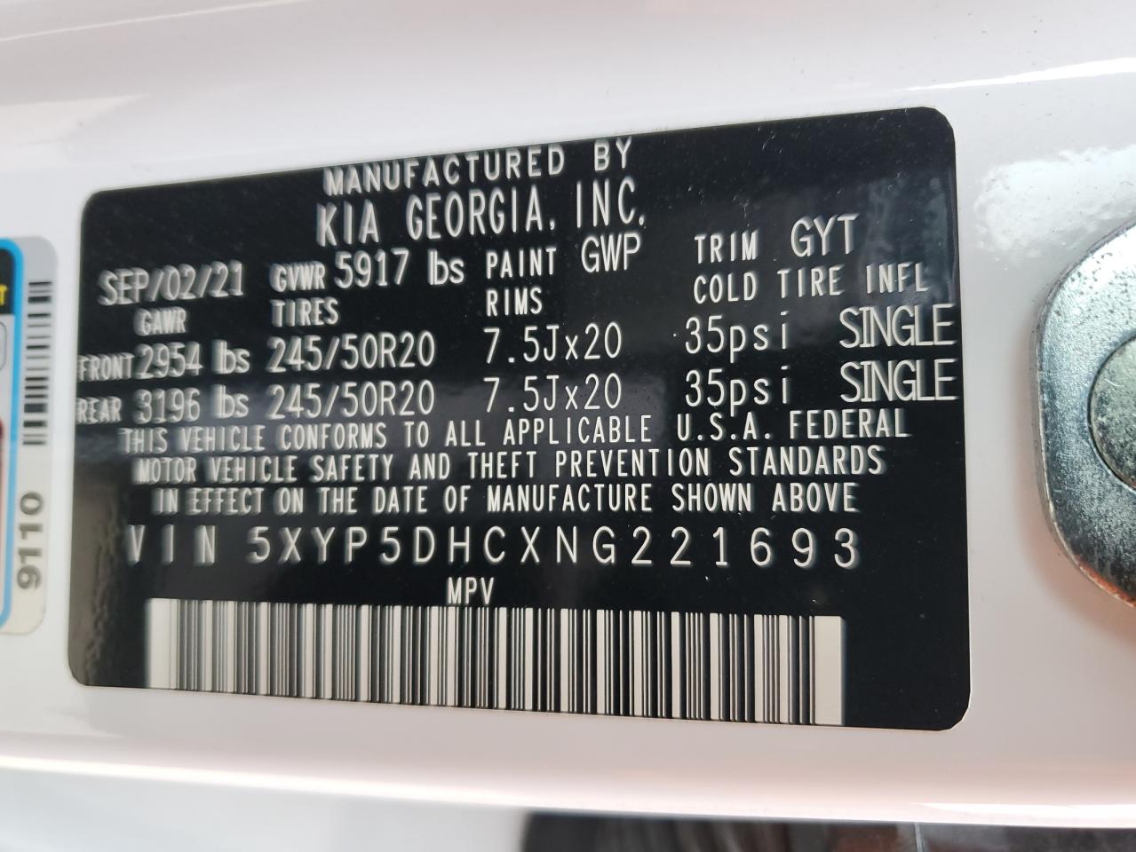 2022 KIA TELLURIDE SX VIN:1GNKRGKD1EJ315390