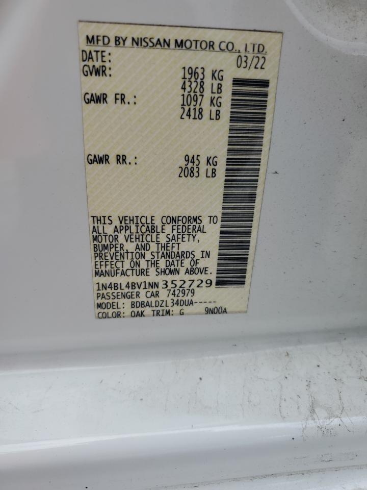 2022 NISSAN ALTIMA S VIN:1N4BL4BV1NN352729