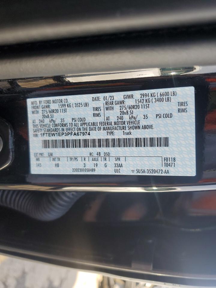 2023 FORD F150 SUPERCREW VIN:1FTEW1EP3PFA67974