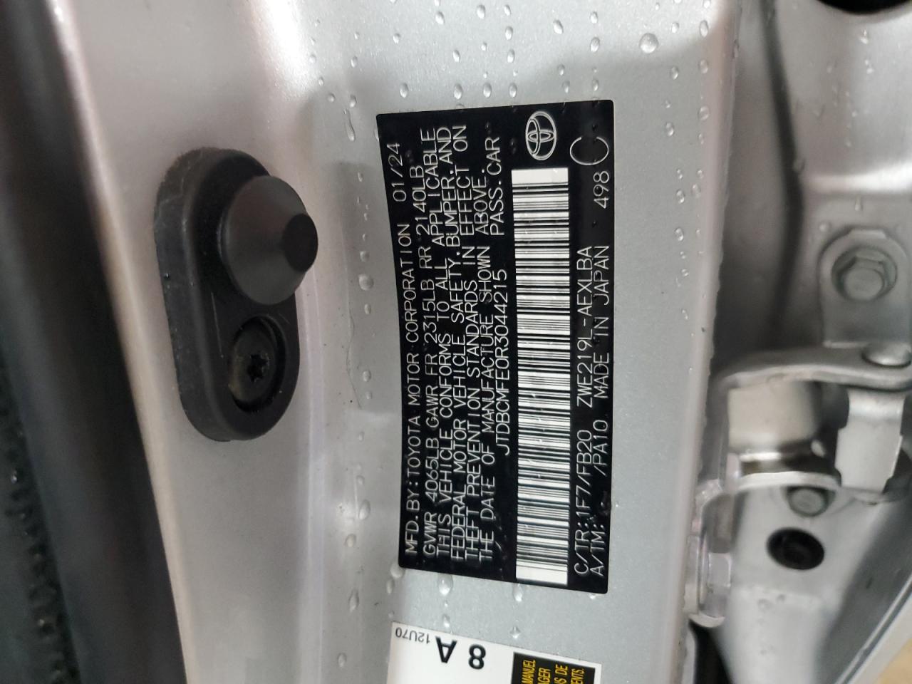 2024 TOYOTA COROLLA LE VIN:JTDBCMFE0R3044215