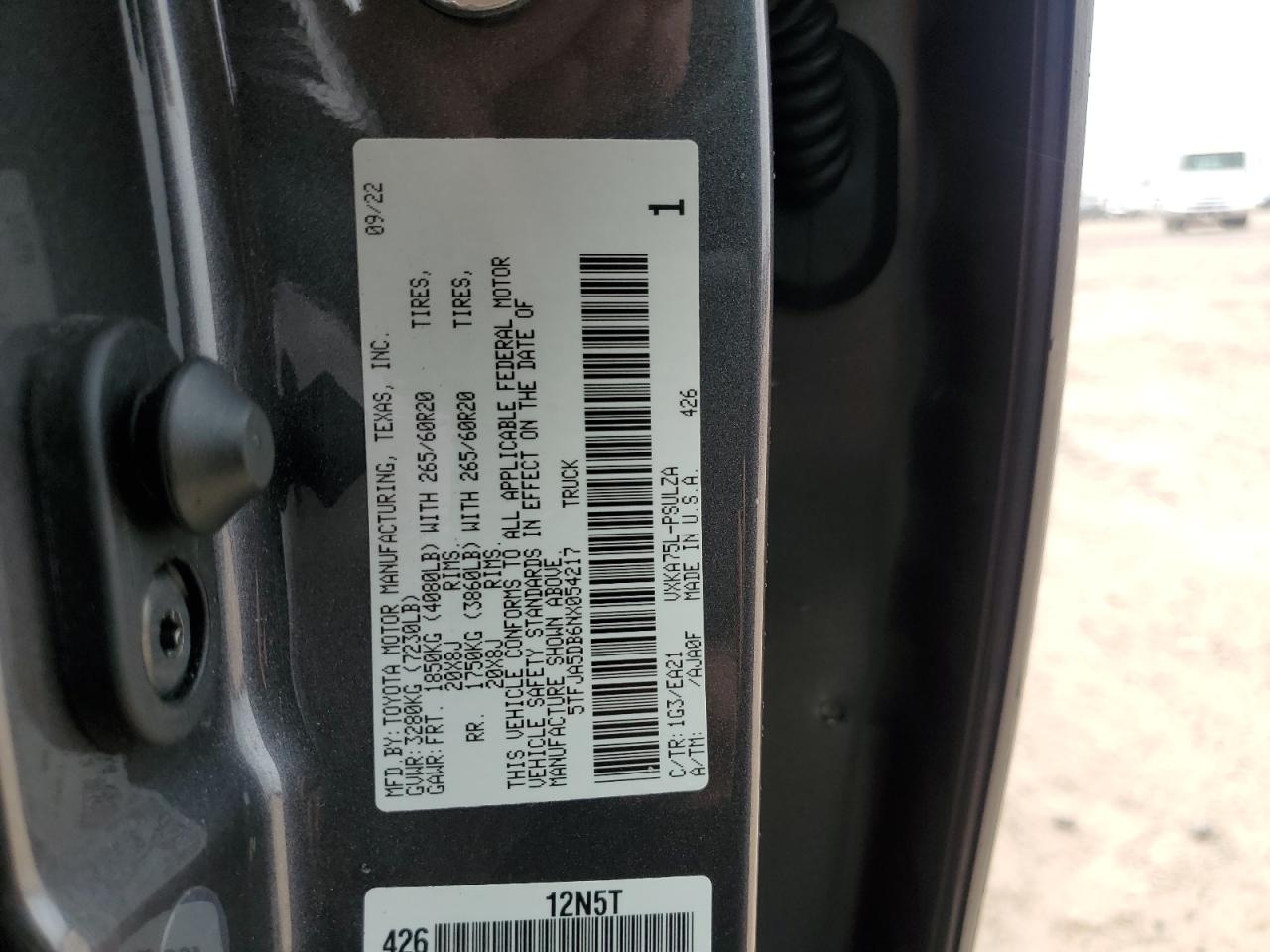 2022 TOYOTA TUNDRA CREWMAX LIMITED VIN:5TFJA5DB6NX054217