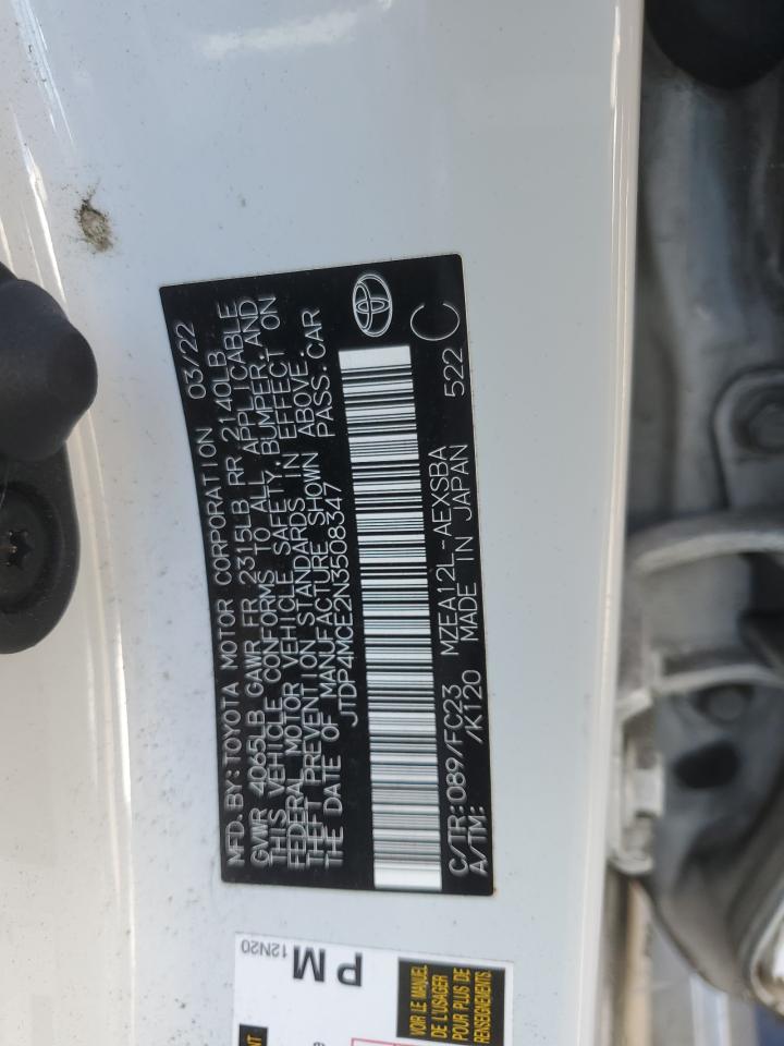 2022 TOYOTA COROLLA SE VIN:JTDP4MCE2N3508347