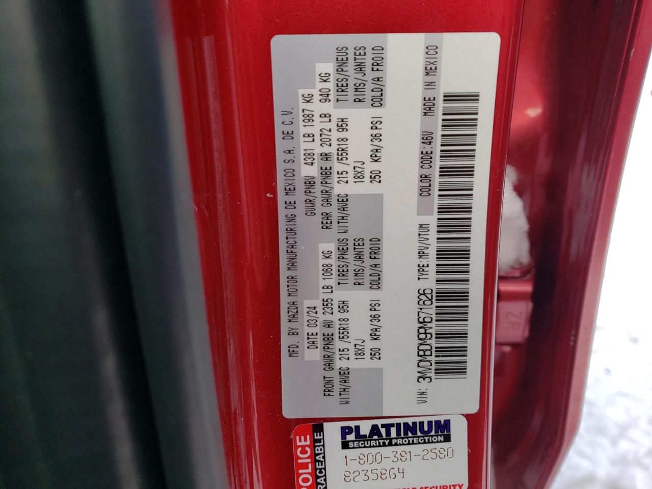 2024 MAZDA CX-30 PREMIUM VIN:3MVDMBDM9RM671626