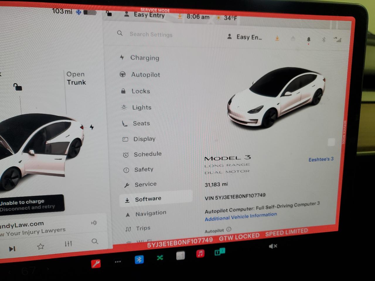 2022 TESLA MODEL 3  VIN:5YJ3E1EB0NF107749