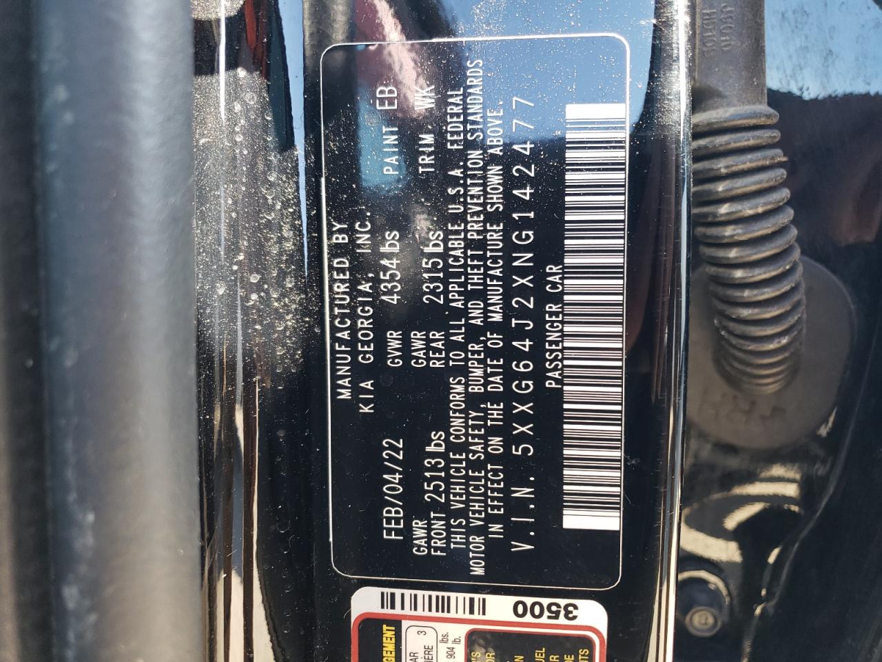 2022 KIA K5 GT LINE VIN:5XXG64J2XNG142477