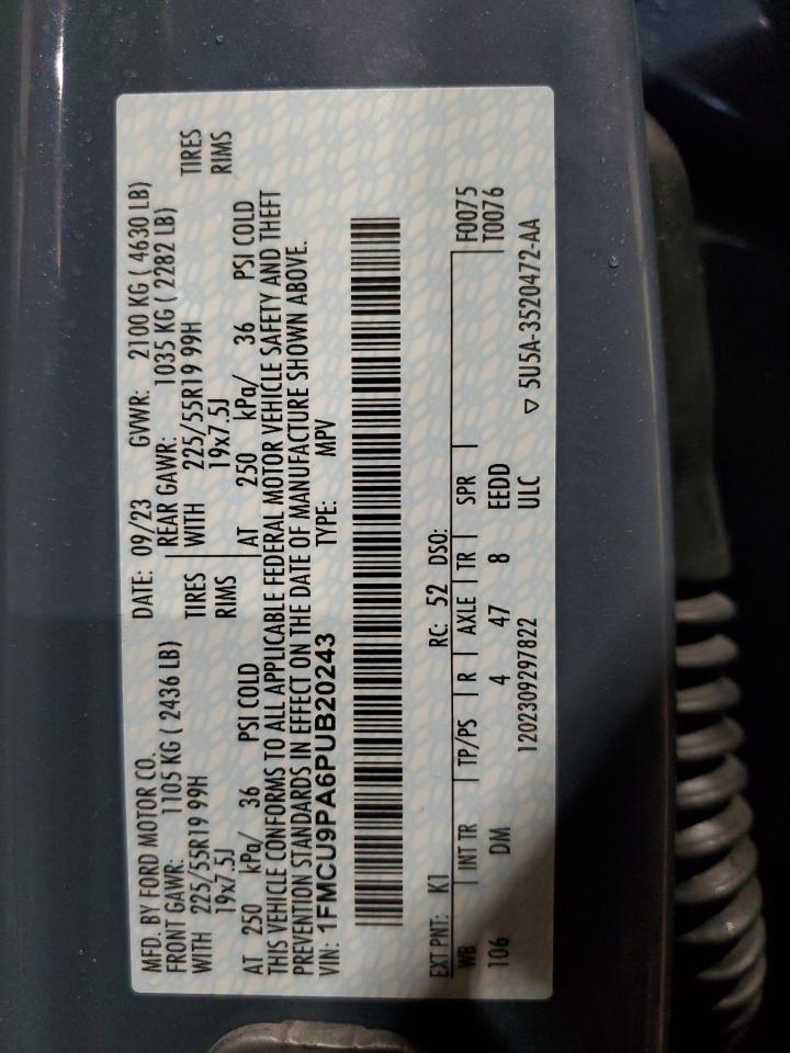 2023 FORD ESCAPE ST LINE ELITE VIN:1FMCU9PA6PUB20243