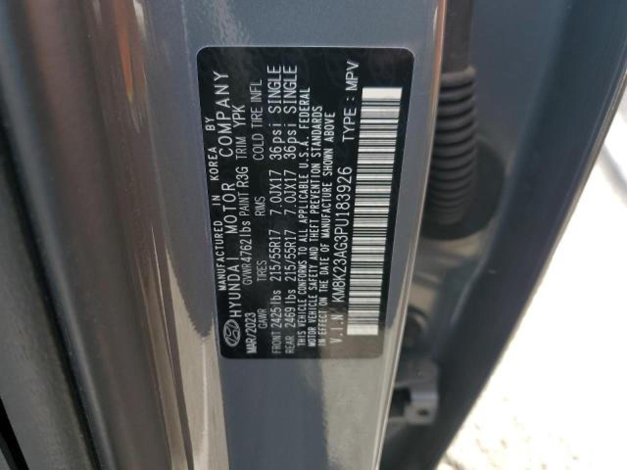 2023 HYUNDAI KONA SE VIN:KM8K23AG3PU183926