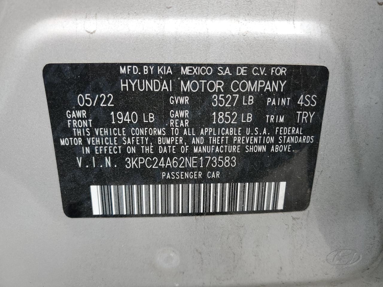 2022 HYUNDAI ACCENT SE VIN:3KPC24A62NE173583