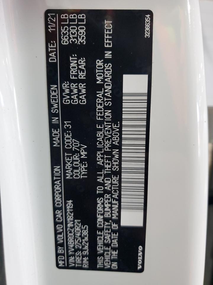 2022 VOLVO XC90 T8 RECHARGE INSCRIPTION EXPRESS VIN:YV4BR0CZ1N1821194