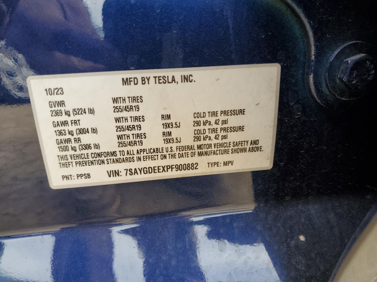 2023 TESLA MODEL Y  VIN:7SAYGDEEXPF900882