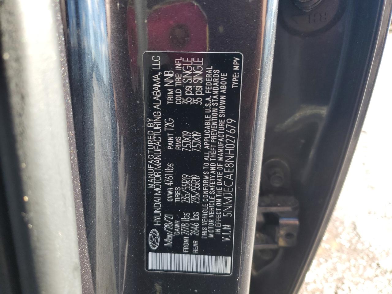 2022 HYUNDAI TUCSON LIMITED VIN:5NMJECAE8NH027679