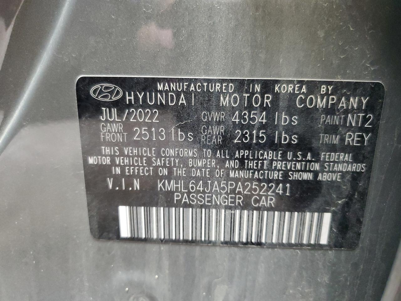 2023 HYUNDAI SONATA SEL VIN:KMHL64JA5PA252241