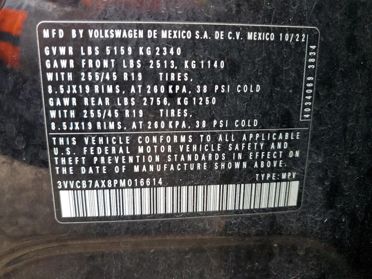 2023 VOLKSWAGEN TIGUAN SE R-LINE BLACK VIN:3VVCB7AX8PM016614