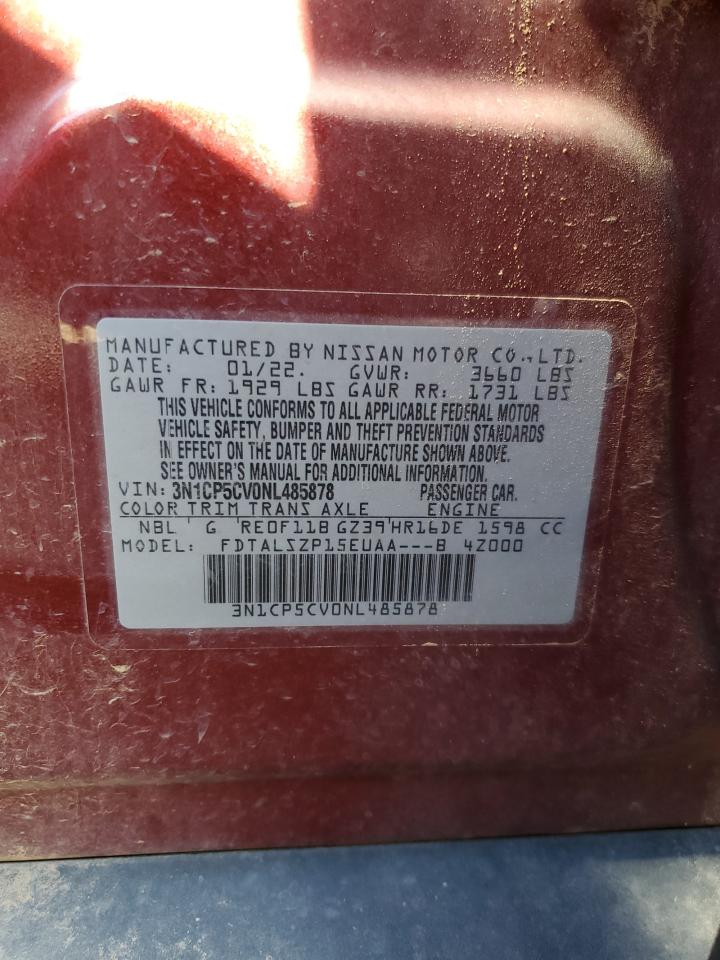 2022 NISSAN KICKS SV VIN:3N1CP5CV0NL485878
