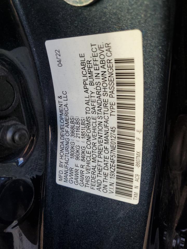 2022 HONDA INSIGHT EX VIN:19XZE4F57NE012745