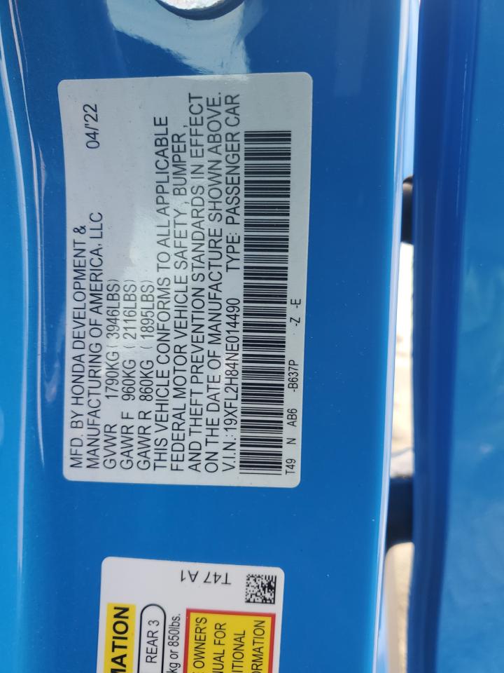2022 HONDA CIVIC SPORT VIN:19XFL2H84NE014490