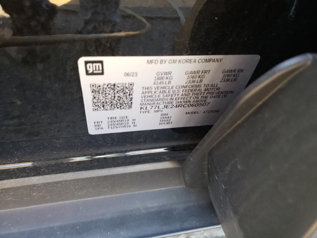 2024 CHEVROLET TRAX 2RS VIN:KL77LJE24RC060507