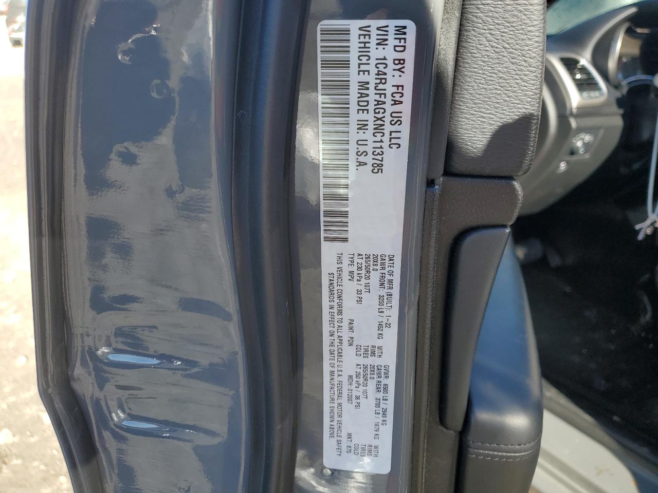 2022 JEEP GRAND CHEROKEE LAREDO E VIN:1C4RJFAGXNC113785