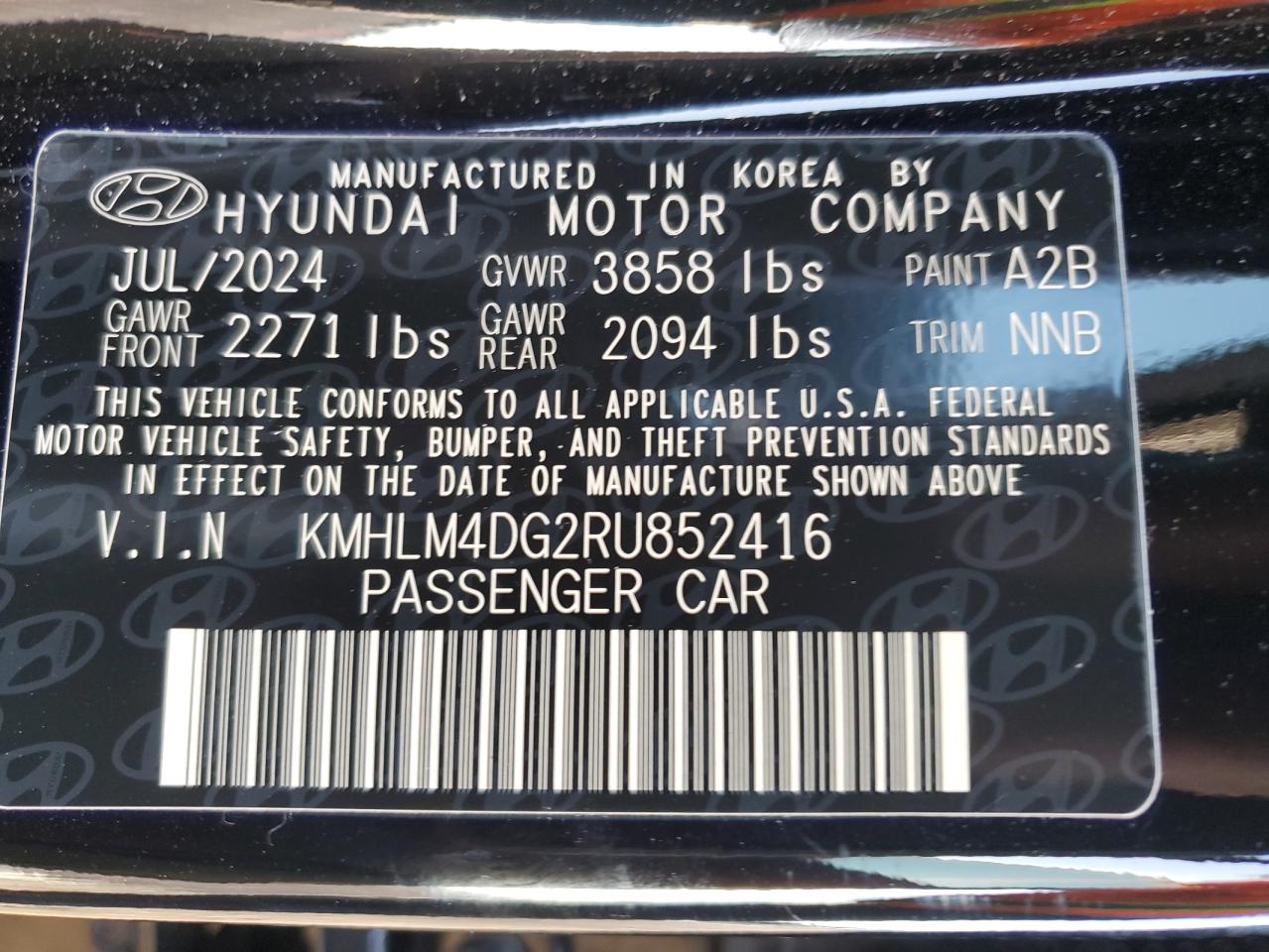 2024 HYUNDAI ELANTRA SEL VIN:KMHLM4DG2RU852416