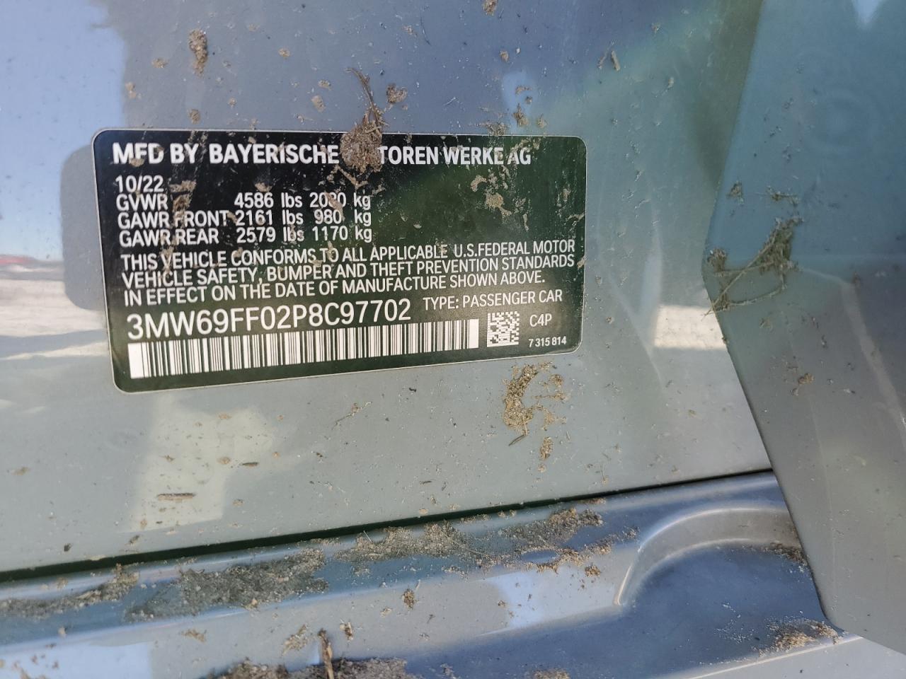 2023 BMW 330I  VIN:3MW69FF02P8C97702