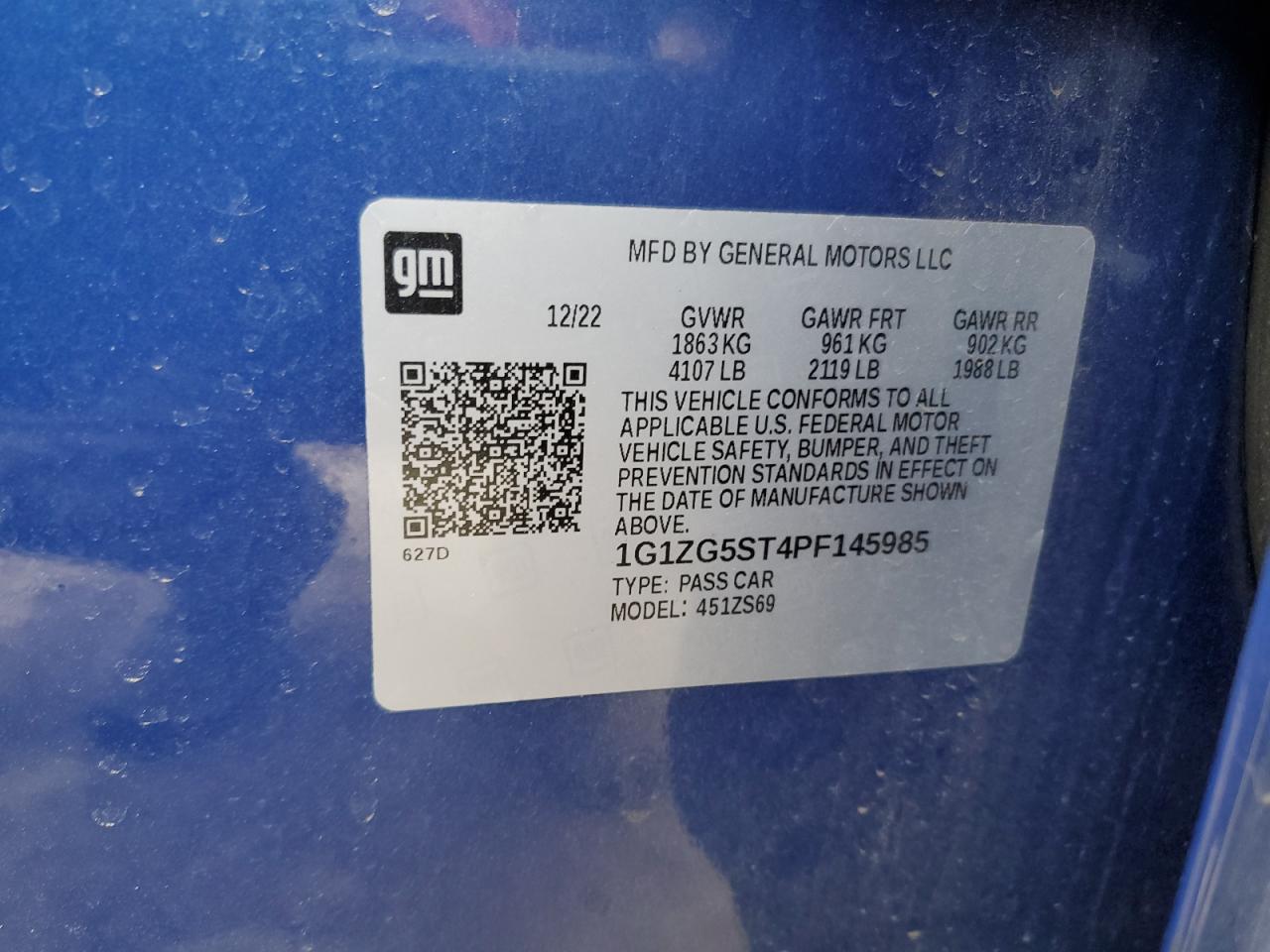 2023 CHEVROLET MALIBU RS VIN:1G1ZG5ST4PF145985