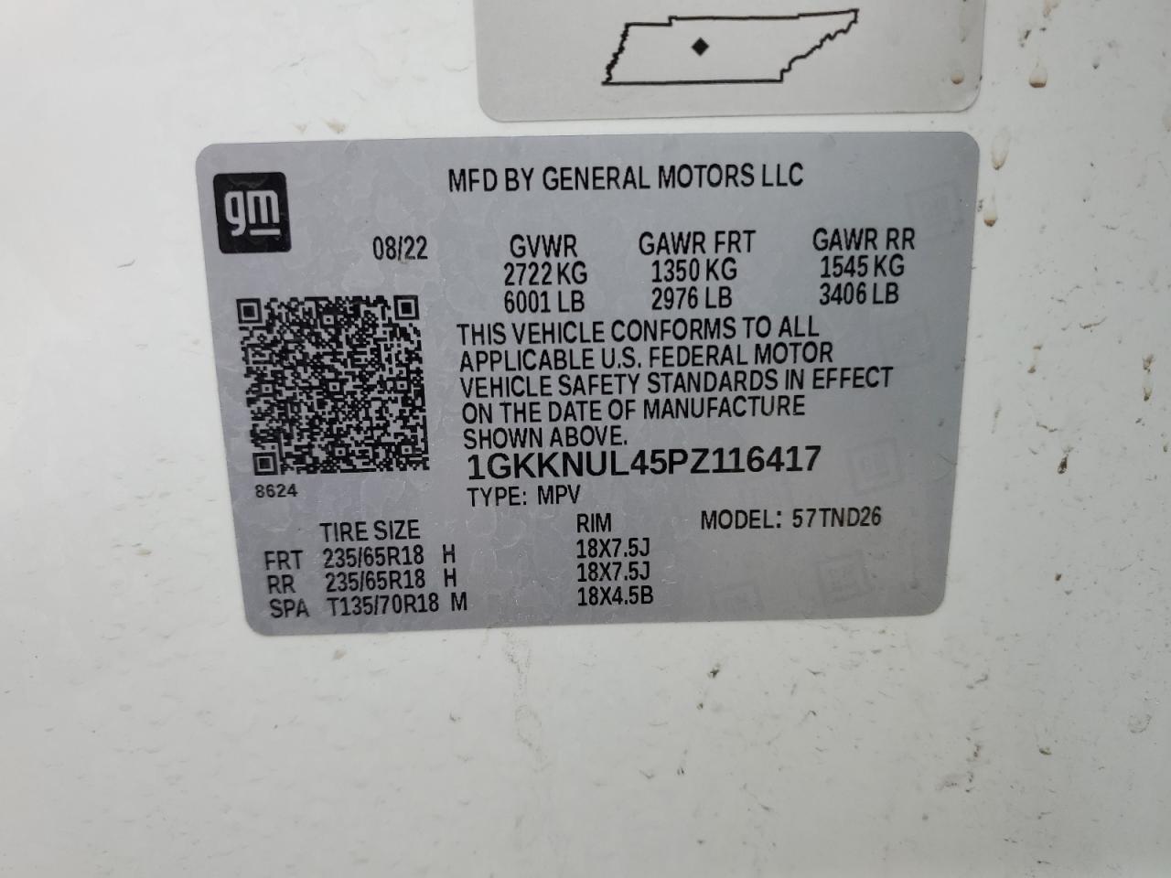 2023 GMC ACADIA SLT VIN:1GKKNUL45PZ116417