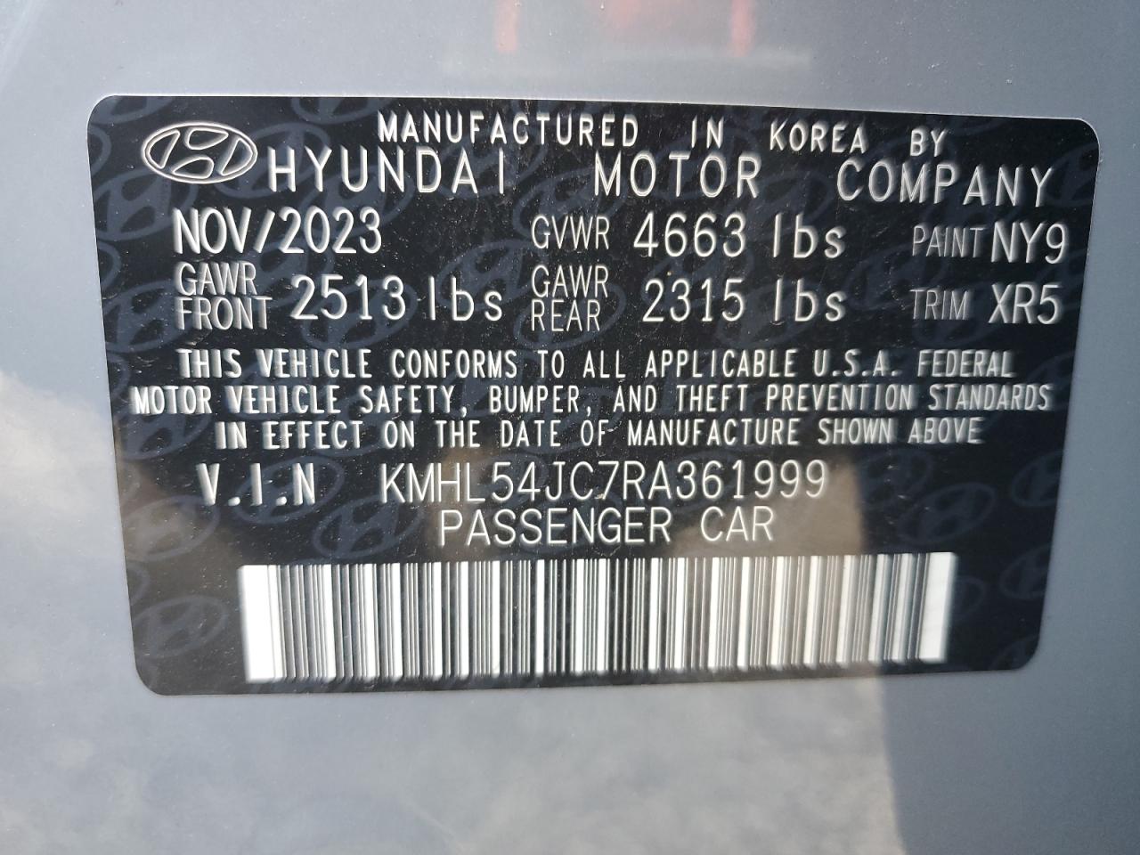 2024 HYUNDAI SONATA N LINE VIN:KMHL54JC7RA361999
