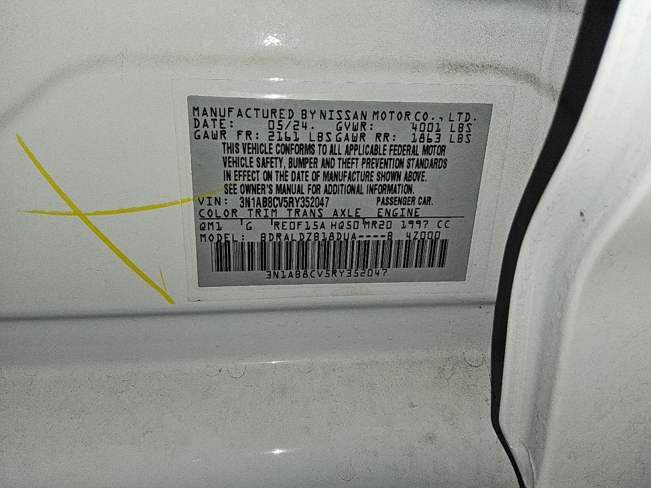 2024 NISSAN SENTRA SV VIN:3N1AB8CV5RY352047