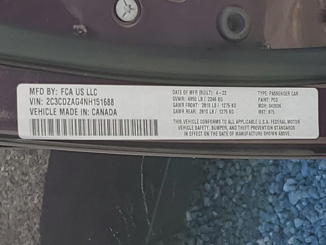 2022 DODGE CHALLENGER SXT VIN:2C3CDZAG4NH151688