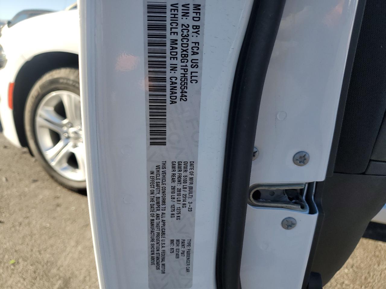 2023 DODGE CHARGER SXT VIN:2C3CDXBG1PH555442