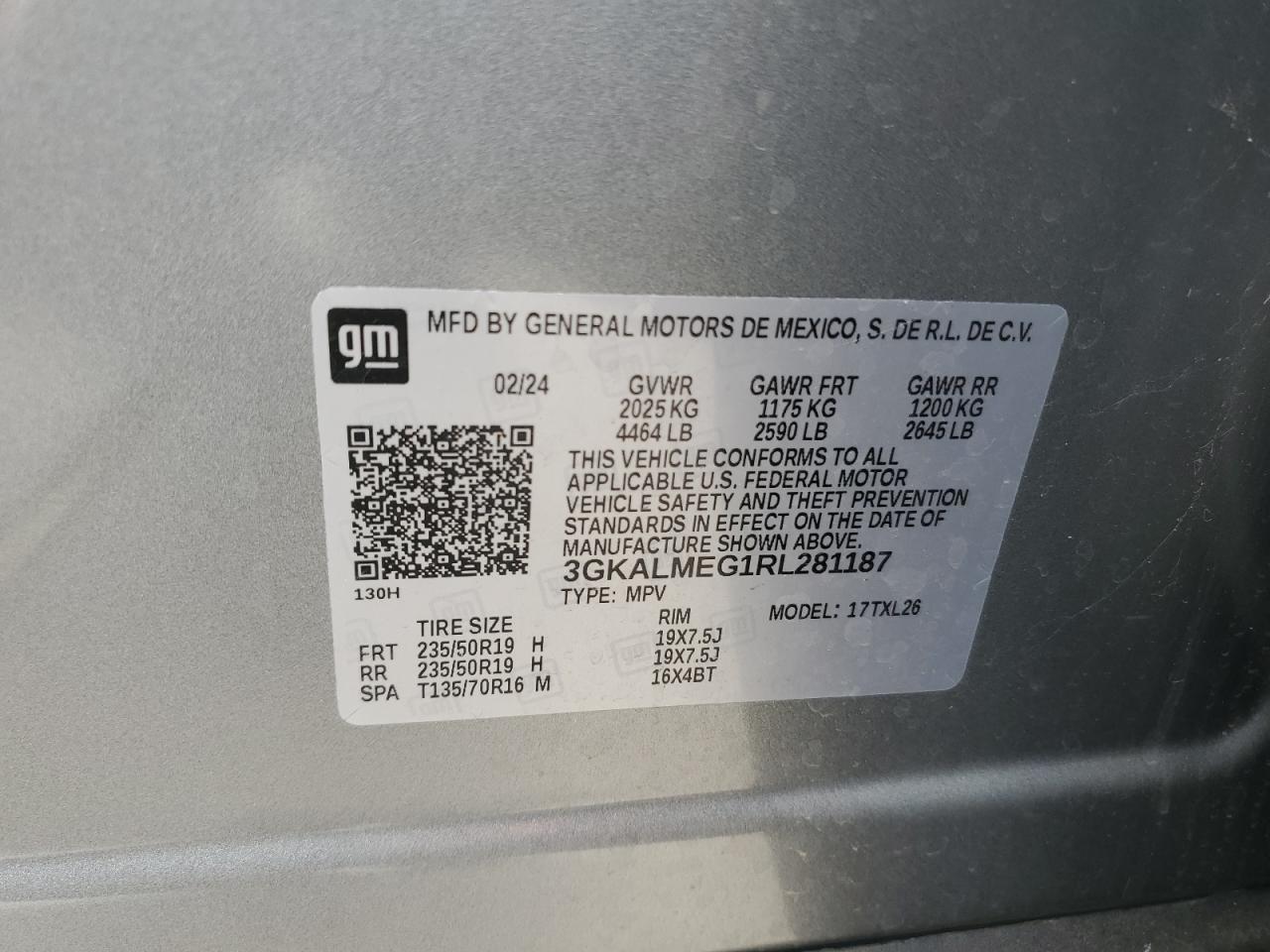 2024 GMC TERRAIN SLE VIN:3GKALMEG1RL281187