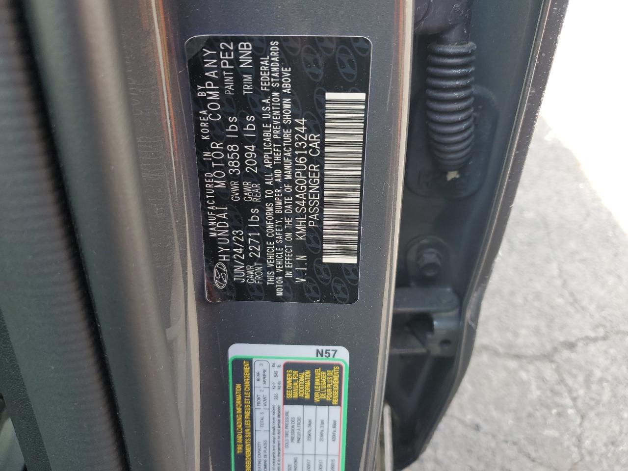 2023 HYUNDAI ELANTRA SEL VIN:KMHLS4AG0PU613244