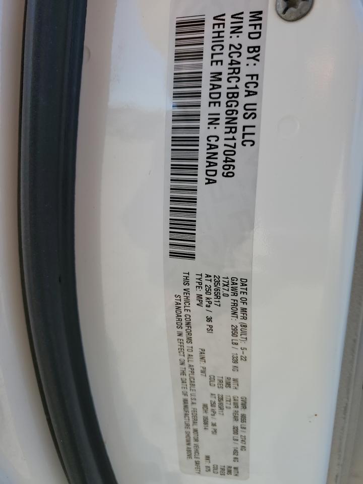 2022 CHRYSLER PACIFICA TOURING L VIN:2C4RC1BG6NR170469