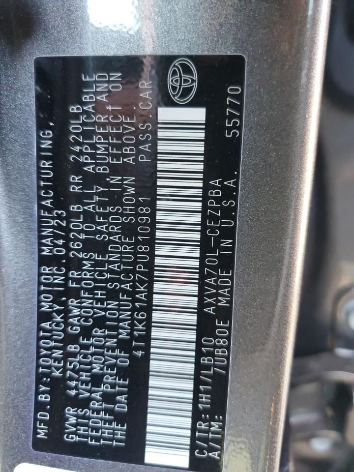 2023 TOYOTA CAMRY XSE VIN:4T1K61AK7PU810981