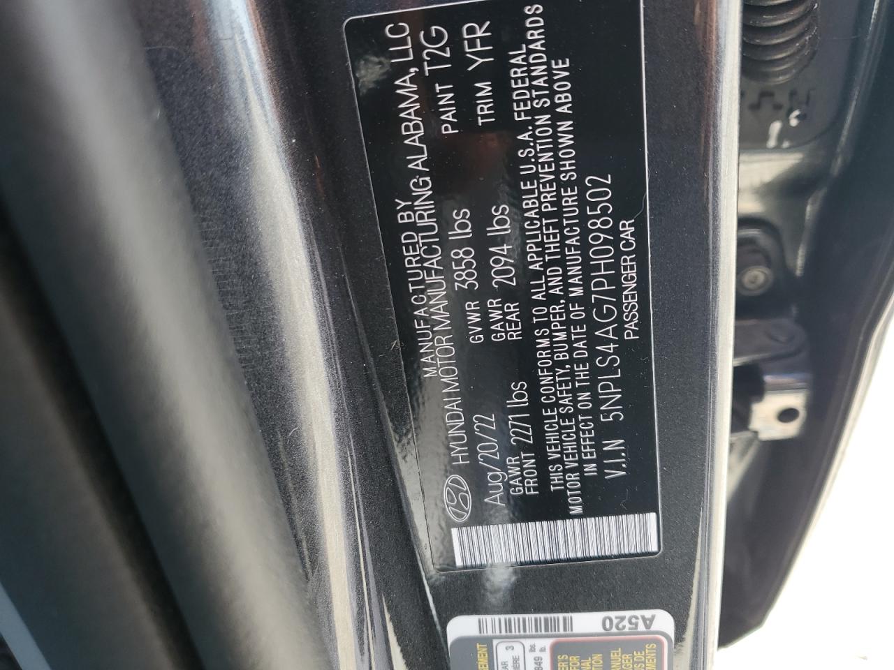 2023 HYUNDAI ELANTRA SEL VIN:5NPLS4AG7PH098502