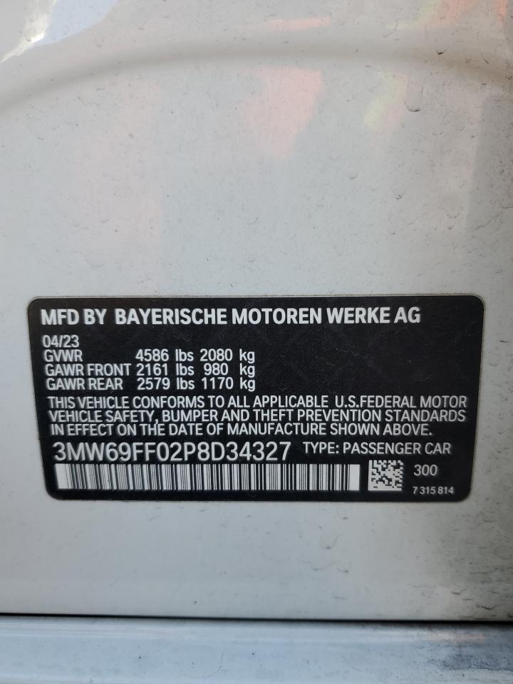 2023 BMW 330I  VIN:3MW69FF02P8D34327