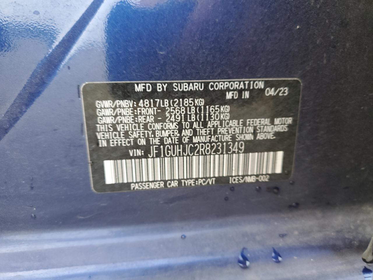 2024 SUBARU IMPREZA RS VIN:JF1GUHJC2R8231349