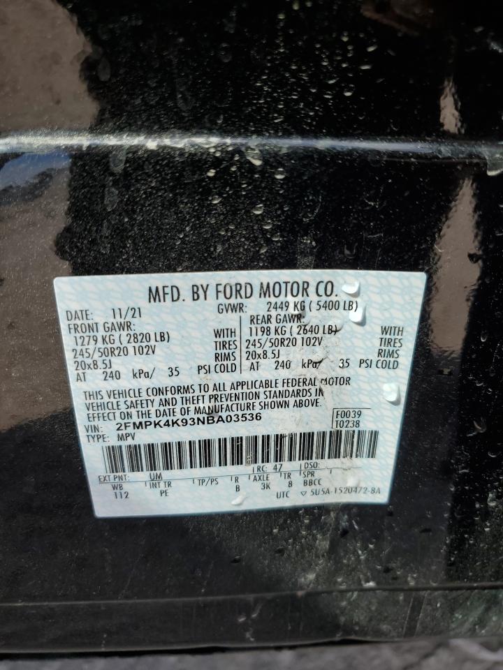 2022 FORD EDGE TITANIUM VIN:2FMPK4K93NBA03536