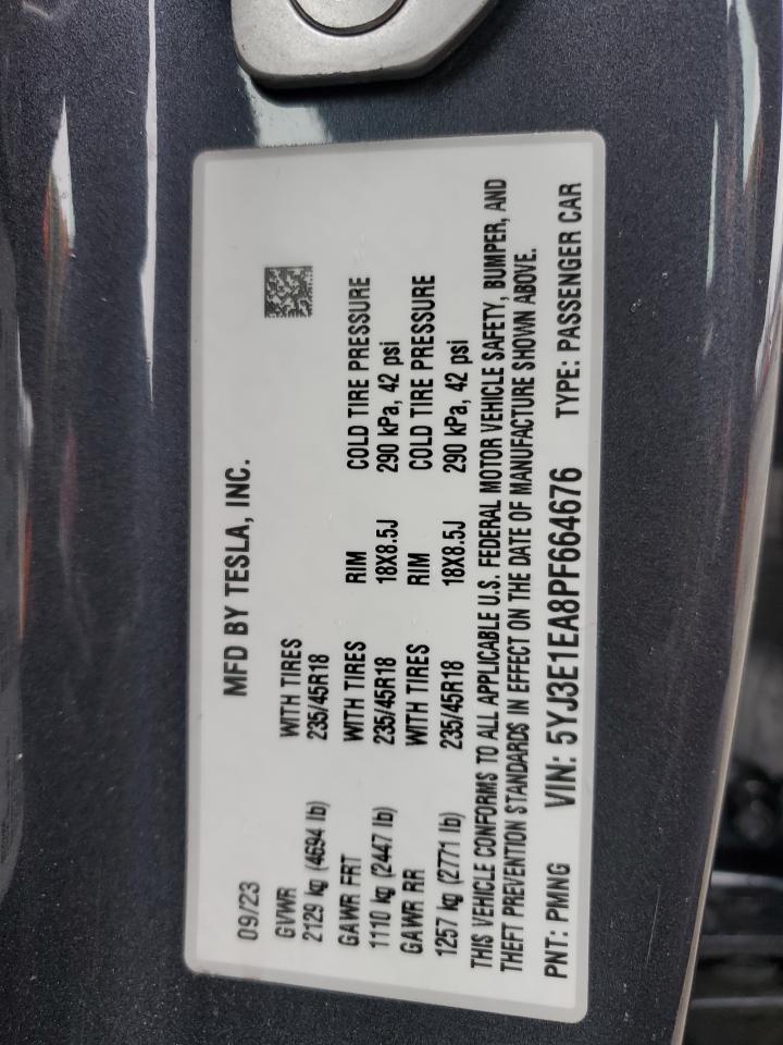 2023 TESLA MODEL 3  VIN:5YJ3E1EA8PF664676