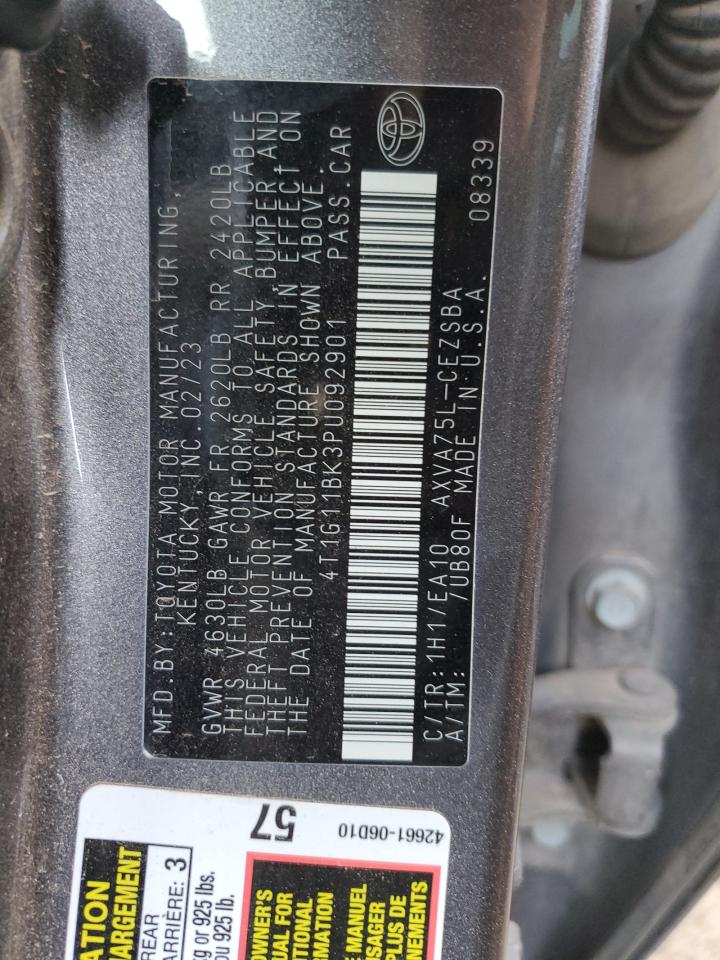 2023 TOYOTA CAMRY SE NIGHT SHADE VIN:4T1G11BK3PU092901