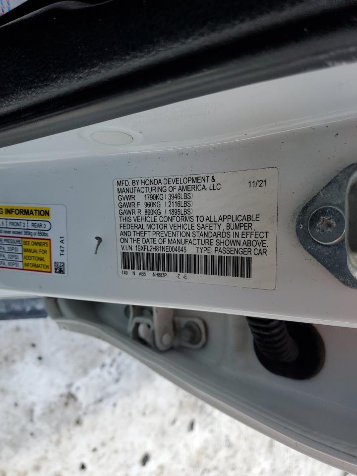 2022 HONDA CIVIC SPORT VIN:19XFL2H81NE004645